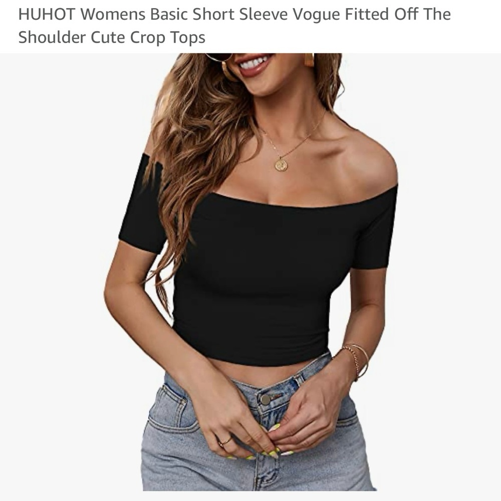 Women's Black Off-Shoulder Crop Top